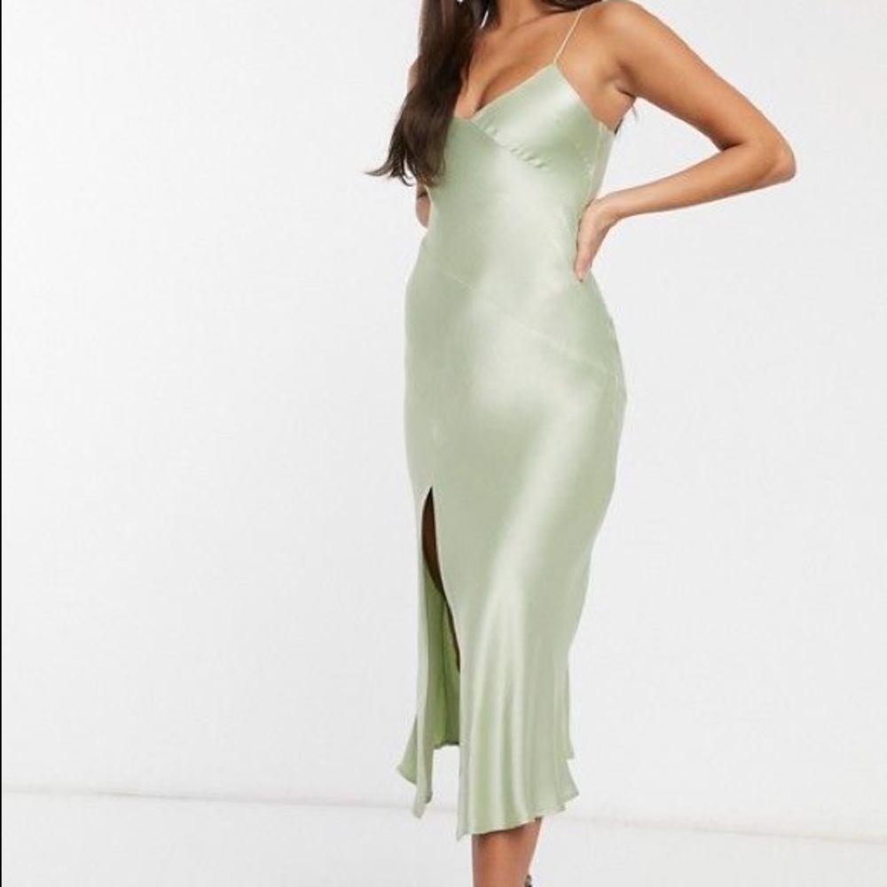 Elegant Green Satin Slip Dress